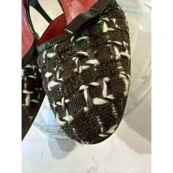 ST. JOHN COUTURE d'Orsay Brown Patent Leather Tweed Pumps/Heels 9 Made in Italy - Picture 4 of 16